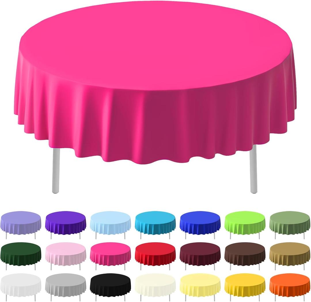 3 Pack Plastic Table Cloth Round 84 inch Plastic Tablecloth Disposable Round Cover Leakproof for Parties, Picnic, Camping, Birthday, Weeding Fushcia
