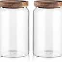 Labina Glass Storage Container Airtight Food Jars Kitchen Canister with Wood Lids, 33 Oz Wide Mouth Pantry Organization Glass Jar for Flour, Sugar, Cookie, Spagetti, Nuts and Candy (2 Pack)