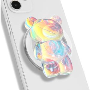 Magnetic 3D Gummy Bear Style Expandable Collapsible Mobile Phone Grip Stand Holder for Smartphone Tablet Cell Phone Accessory (Holographic)