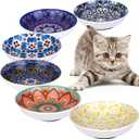 Ceramic Cat Food Bowls,6 Pack Colorful Cat Bowls Set,Anti-Slip Cats Dishes,Whisker Friendly Wide Pet Bowls for Indoor,5.75 inch Cute Kitten Plates for Wet and Dry Food Water