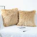 OYIMUA Fluffy Decorative Throw Pillow Covers 2020, Faux Fur Farmhouse Luxury Pillow Cases,Soft Plush Fuzzy Beige Cushion Covers for Sofa Couch Living Room Bedroom Set of 2
