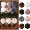 15 PCS Velvet Ornaments for Christmas Tree,3.15 in Large Velvet Christmas Tree Ornaments,6 Color Shatterproof Green Brown Neutral Flocked Ornament Balls Bulbs for Holiday Decorations