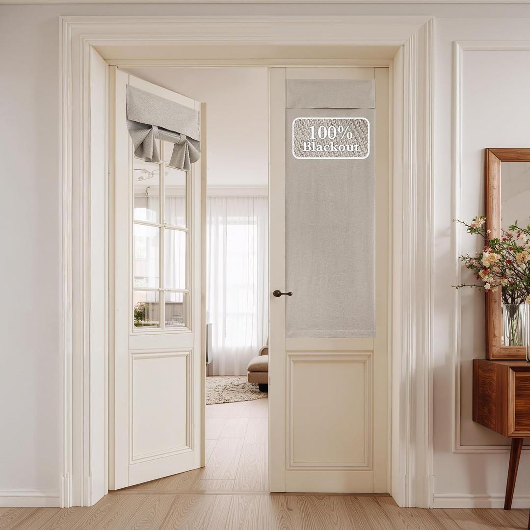 NICETOWN 100% Blackout Linen Sand French Door Curtain for Window, 26"W x 64"L