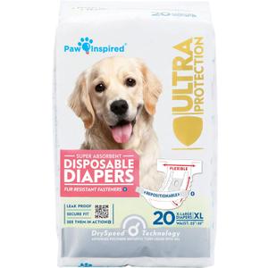 Paw Inspired 20ct Disposable Dog Diapers | Female Dog Diapers Ultra Protection | Diapers for Dogs in Heat, Excitable Urination, or Incontinence (X-Large)