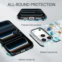 Floral Design Phone Case for iPhone 17 Pro, Wireless Charging Compatible Dual-Layer Hard Shell + Silicone Cover Designs for Girl Women Blue Flower