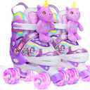 Dino Kids Toddler Roller Skates for Boys Girls,WESKIFAN Dinosaur Quad Skating Shoes with Shiny Light up Wheels&Adjustable Sizes Beginners rollerskates for Birthday Xmas Gifts (Small-Little Kid(10.5C~13C), Doll-Purple)