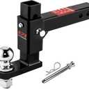 OPENROAD Adjustable Trailer Hitch Ball Mount Fits 2-Inch Receiver, 2 Ball 7500LBS, 6 7/8" Drop/ 5 1/2" Rise Drop Hitch, Hitch for Heavy Duty Truck with Stainless Steel Pins