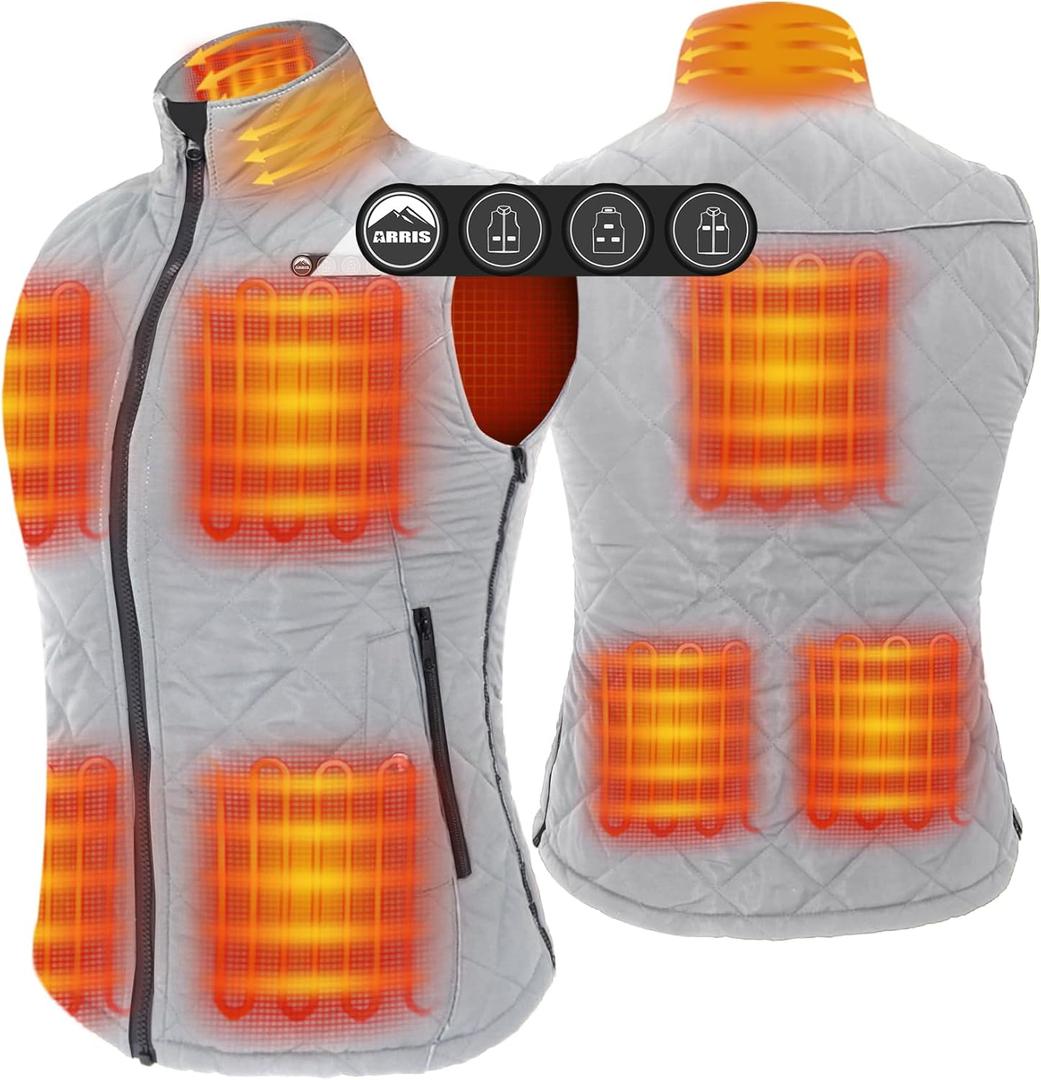 ARRIS Women`s Heated Vest, Size Adjustable 7.4V Electric Warm Vest with Battery Pack, One Size, White