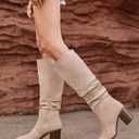 Huiyuzhi Womens Pointed Toe Mid Chunky Heel Side Zipper Knee High Boots Tall Booties