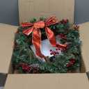 DiliComing 16-Inch Pre-Lit Winter Wreath - Large Christmas Door Wreath, Front Door & Window Decorations (Led Red)