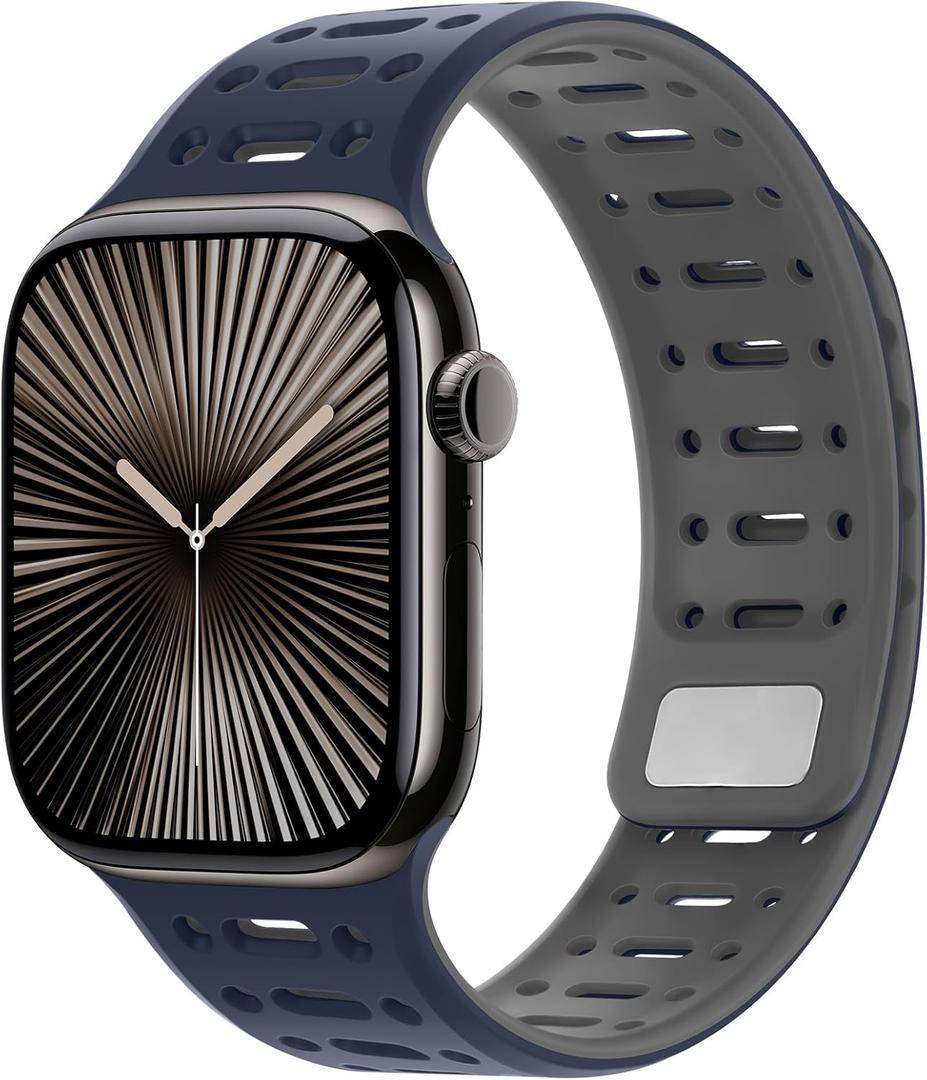 Amizee Compatible with Apple Watch Band 49/46/45/44/42/41/40/38mm Men, Silicone Breathable Magnetic Strap for iWatch Ultra 3/2/1 Series 11 10 9 8 7 6 5 4 SE3/2/1 (42/41/40/38mm, Dark Blue Gray)