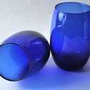 Stemless Drinkware Set of 2 Cobalt Blue Hand Blown Wine Glasses, 16oz.