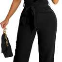 kaimimei Womens Casual Jumpsuits V-Neck Sleeveless Ruffle Backless Belted Wide Leg Pant Sexy Romper Party Clubwear  XX-Large, Black