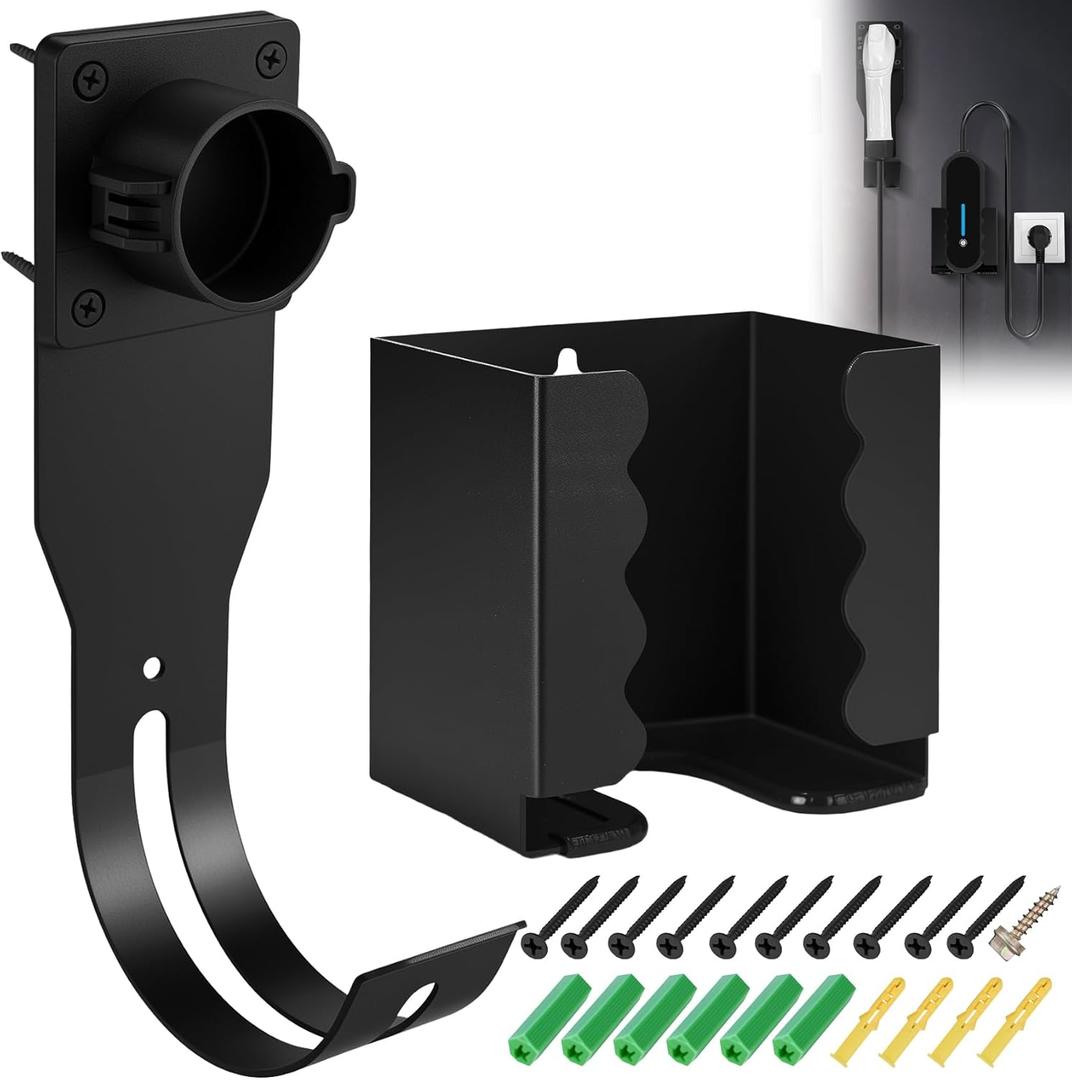 Ev Charger Holder Wall Mount Kit, EV Charger Holster Dock, J-EV Cable Bracket is Suitable for SAE J1772 Connector, Electric Vehicle Charging Box Bracket Set (CDQBG123)