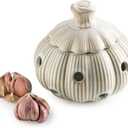 Garlic Storage Pod Ceramic Garlic Keeper with Lid Large Garlic Container for Counter, White