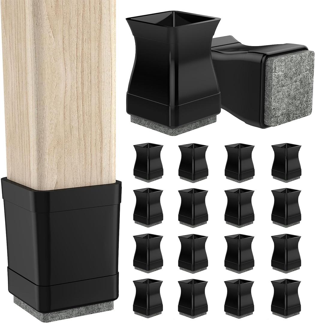 Square Chair Leg Protectors for Hardwood, 16Pcs Silicone Chair Legs Caps to Prevent Floor from Scratches and Reduce Noise, Easy to Move(1.25 Inch Black).