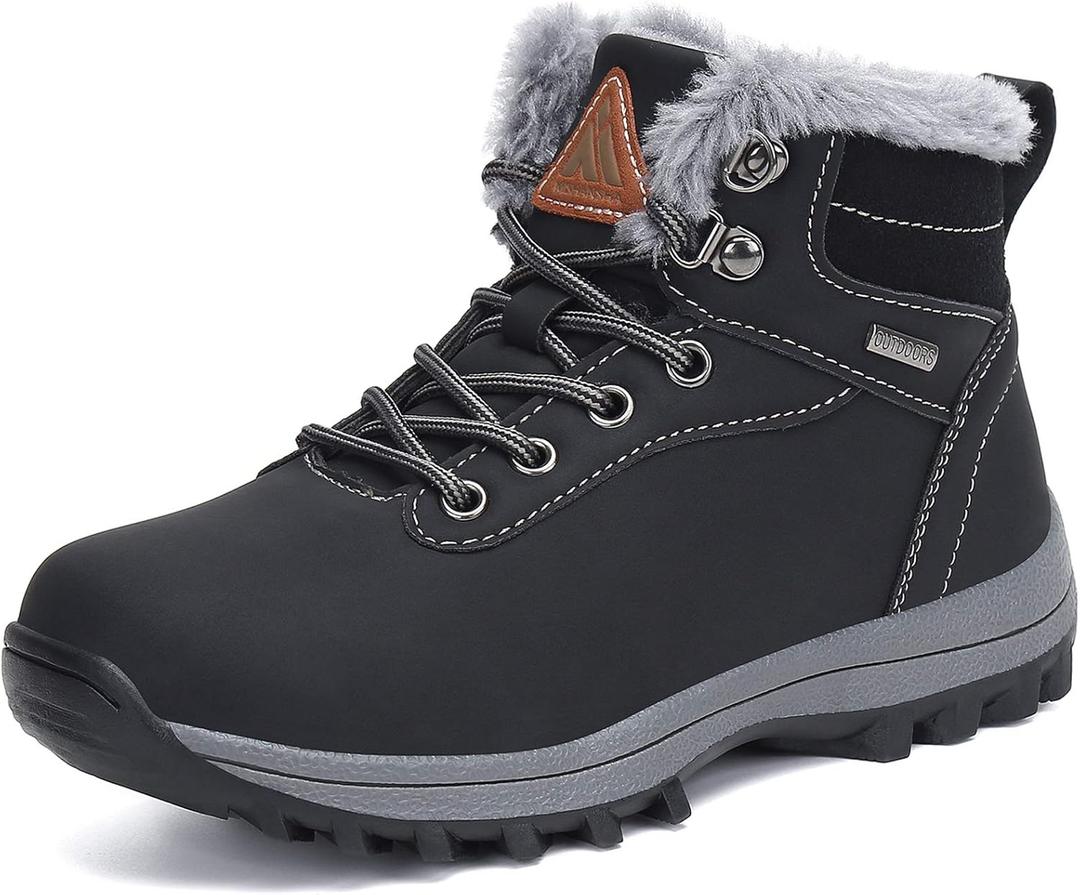 Mishansha Boy's Girl's Winter Snow Boots Waterproof Kids Hiking Boots Cold Weather Outdoor Fur Lined Warm Walking Boot Shoes (Size 25 Toddler, Night Black)