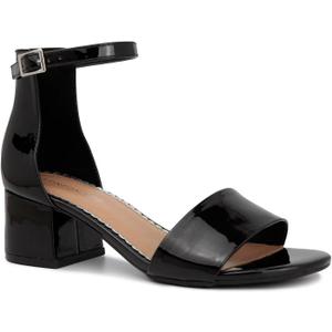 LONDON FOG Women's Nikki Low Two Piece Block Heel Dress Shoe Ladies Ankle Strap Pump Sandal (6.5, Black Patent)