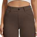 VIMPEP Womens Stretchy Yoga Dress Pants High Rise Straight Leg with Pockets Casual Petite/Regular 1202 (Brown, S)