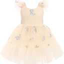 IMEKIS Toddler Girls Strawberry Floral Tulle Birthday Dress Elastic Back Summer Casual Party Dresses
