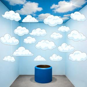 20 Pcs Clouds Decoration Fake Cloud Hanging Banner White Cloud Theme Decoration Background for Birthday Favors Room Ceiling Decor Supplies, 30 cm, 20 cm, 15 cm