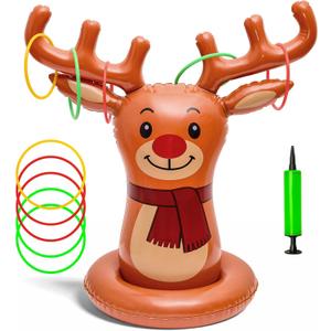 Christmas Reindeer Ring Toss Game for Kids, Inflatable Reindeer Antler Toss Party Games with Pump and Rings, Christmas Party Games for Family, Holiday Indoor Outdoor Fun Toys Xmas Decorations