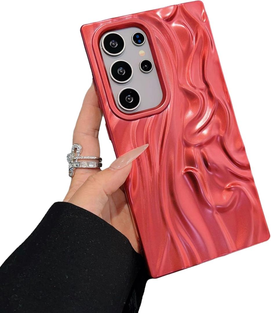 Caseative for Samsung Galaxy S24 Ultra Case,Pleated Water Ripple Chrome Wave Pattern Soft Phone Case (Red,S24 Ultra)