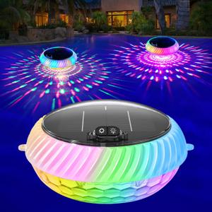 FirstE Solar Floating Pool Lights, 7.6" Dynamic RGB Color Floating Solar Pool Lights IP68 Waterproof, Light Sensing LED Pool Decor Light for Inground, Above Ground Pools, Outdoor, Garden, Party (White)