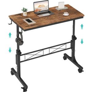 Small Portable Rolling Standing Desk - 32 Inch Adjustable Height Mobile Stand Up Desks with Wheels for Treadmill Walking Pad, Teacher Podium for Classroom, Couch Sofa Side Laptop Table, Rustic Brown, 31.5“