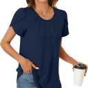 Anyhold Womens Tops Dressy Casual Summer Short Sleeve Blouse Dress Shirt (Blue, XXL)