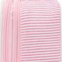 Relavel Cute Makeup Bag for Girls, Portable Pink Cosmetic Bag, Dual-layer Makeup Pouch with Brush Holder, Multi-Functional Preppy Toiletry Organizer for Travel, Daily Use - Pink Strip
