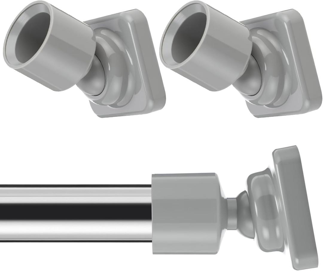 L Shape Shower Curtain Rod Holder - 25mm Angled Mount with Swivel Joints & Hardware Kit, Drilling Required (2, Grey)