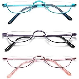 DXYXYO Half Moon Reading Glasses for Women Men Small Semi Frame Metal Spring Hinge Readers