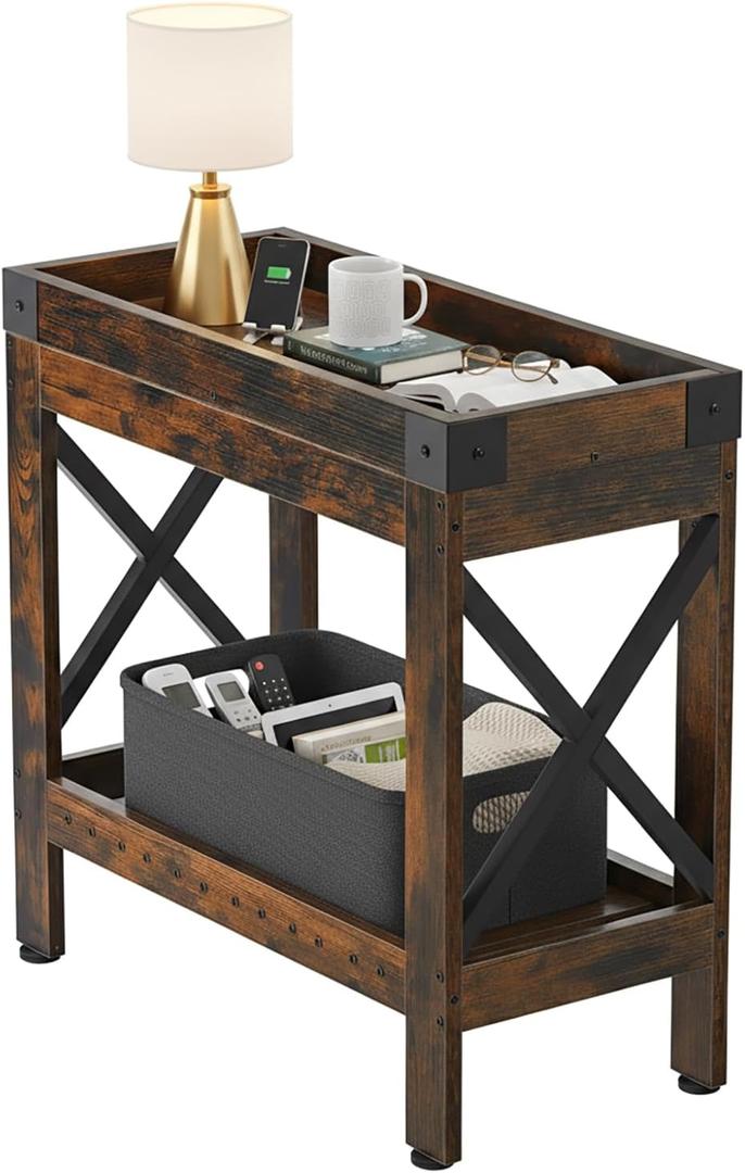 Narrow Side Table, Slim End Table,Sofa Side Table, End Table Nightstand for Bedroom, Living Room, Small Spaces