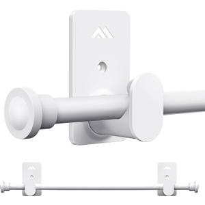 Curtain Rods No Drilling for Windows 30 to 90 Inches,5/8 Inch Diameter No Drill Curtain Rod Modern Finial with 3M Adhesive Brackets, White