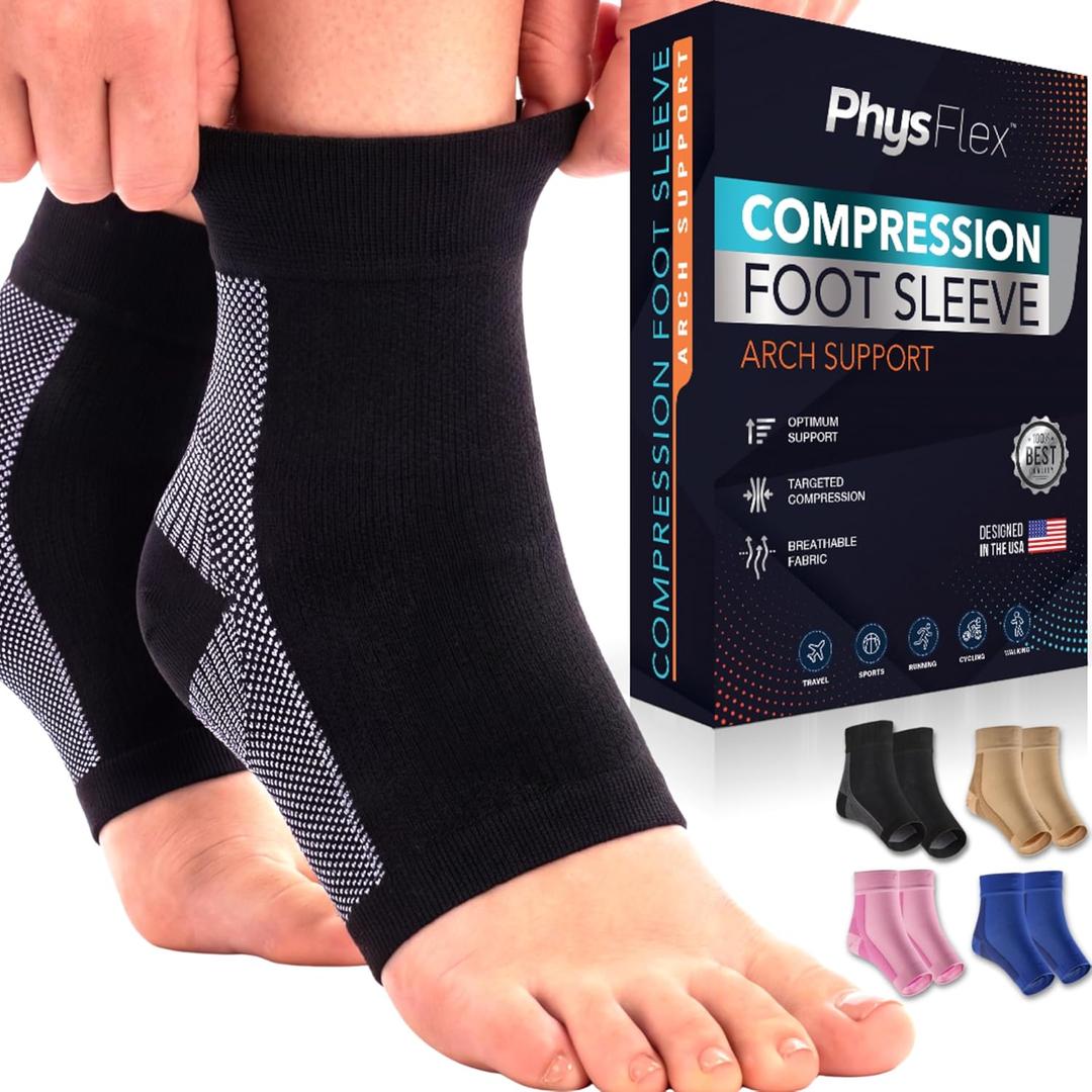 Compression Socks 20-30mmHg for Plantar Fasciitis, Achilles Tendonitis Relief - Ankle Compression Sleeve for Heel Spurs, Foot Swelling & Fatigue - Arch Support Brace for Everyday Use (1 Pair) (Large, Black)
