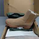 Coutgo Womens Platform Chunky Low Heel Slip on Chelsea Boots Suede Elastic Ankle Boots (Beige)
