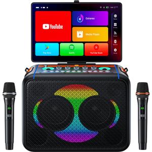Smart Karaoke Machine with 14.0'' Touch Screen, Lyrics Display & Pre-Install Karaoke APP, Up to 600W Party Speaker and Dual Wireless Mics, Portable for Home & Outdoor