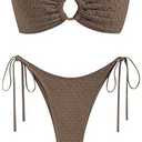 ZAFUL Women's Bandeau Bikini Strapless O Ring Lace Tie Back High Cut Two Piece Swimsuit Bathing Suits (2-Deep Brown, S)