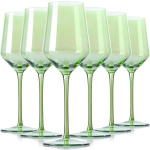 Physkoa Green Glasses Set 6-15oz Crystal Green Glasses With Long Stem