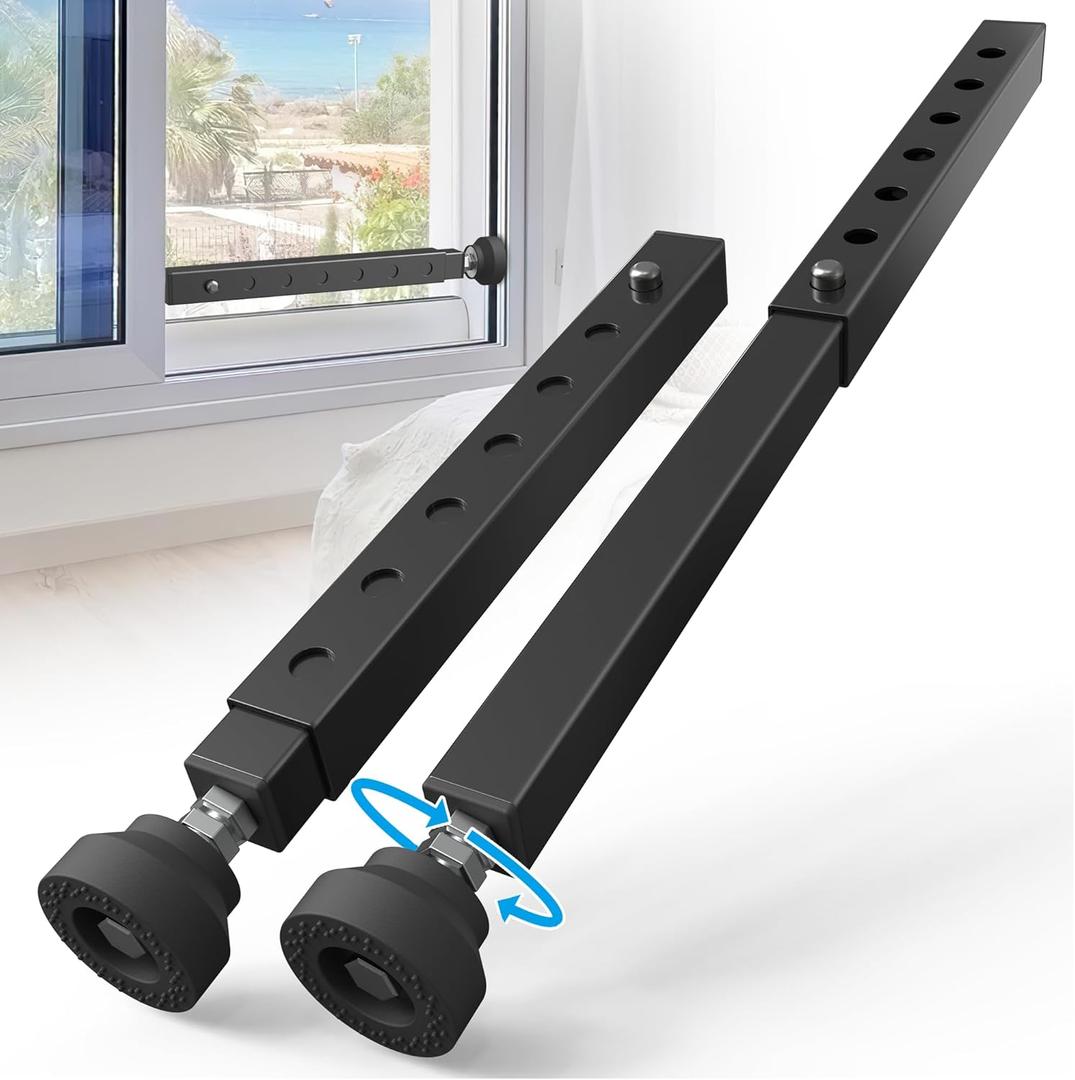 WooFogShort Window Security Bar Adjustable, Window Bars Security Inside, Window Lock Bar for Sliding/Vertical Windows, Anti Theft Windows Guards for Home Security, Extends 11" to 18" (Black-2 Pcs)
