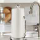 SMARTAKE Paper Towel Holder, Paper Towel Dispenser Standing Weighted Base Non Slip, Spring Arm for Easy Tear, Stainless Steel Paper Towel Holder for Home Kitchen Countertop Tabletop, Silver