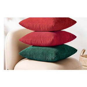 Christmas Decorative Pillow Covers 18x18, Set of 4 Soft Striped Corduroy Throw Pillow Cover for Holiday,  Pillow Cases Decor for Sofa Couch Cushion Living Room, Red Green