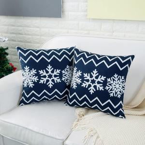 HWY 50 Navy Blue Decorative Throw Pillow Covers 18x18 Inch for Couch Sofa Living Room Bed, Cozy Christmas Bohemia Snowflakes Print Throw Pillows Cases Set Cushion Cover Pack of 2