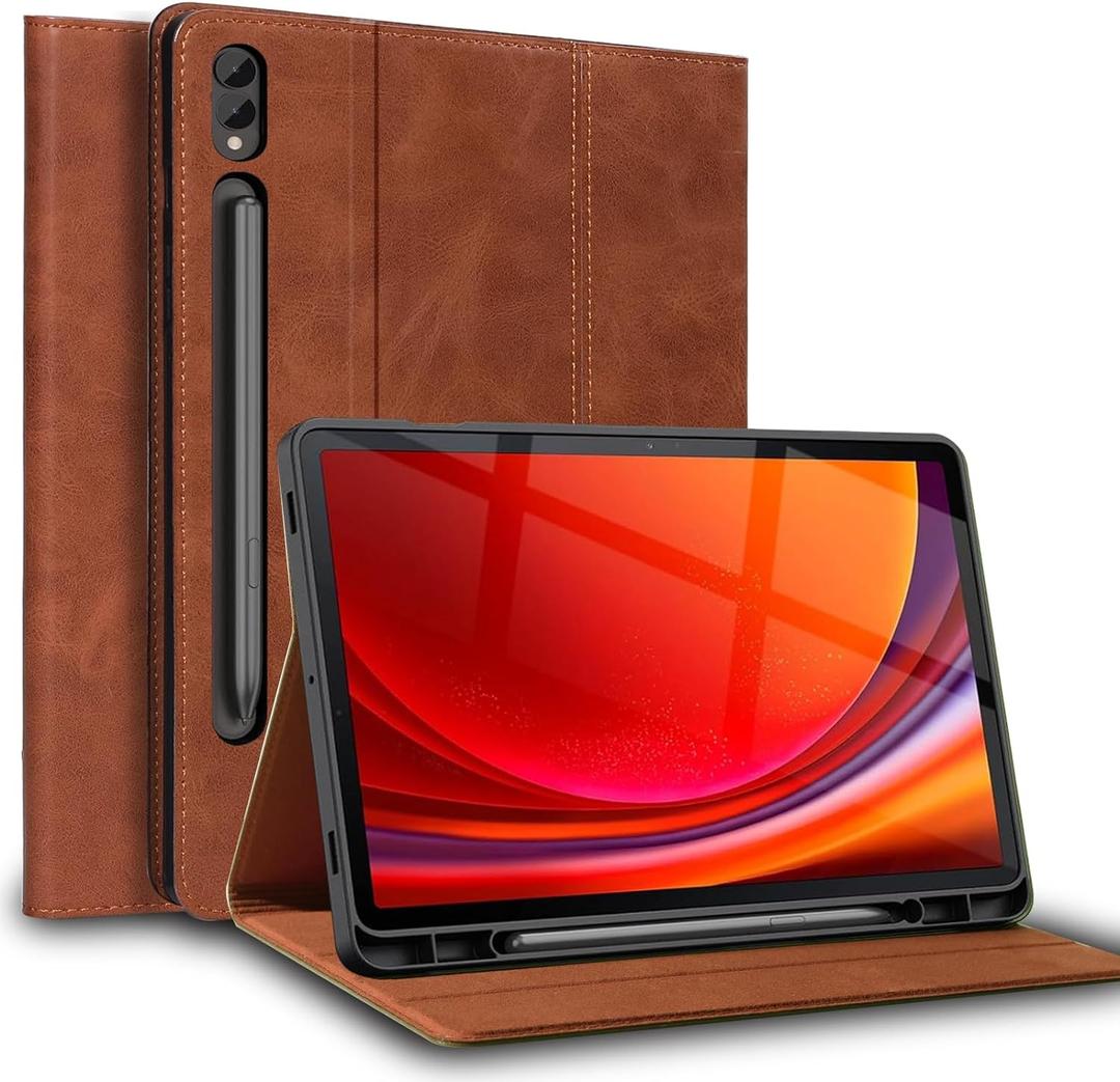 for Samsung Galaxy Tab S9 Ultra/S10 Ultra 14.6 inch Case with S Pen Holder 2023/2024 Model(SM-X918U/X910/X916B/X920/X926) Genuine Leather Cover Protective Shell,Auto Wake/Sleep.Brown