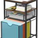Rolling File Cart with 2 Storage Drawers, Wood & Mesh Hanging File Folder Organizer with Wheels Under Desk, File Cabinets for Home Office, 14.7" L x 11.8" D x 25.3" H