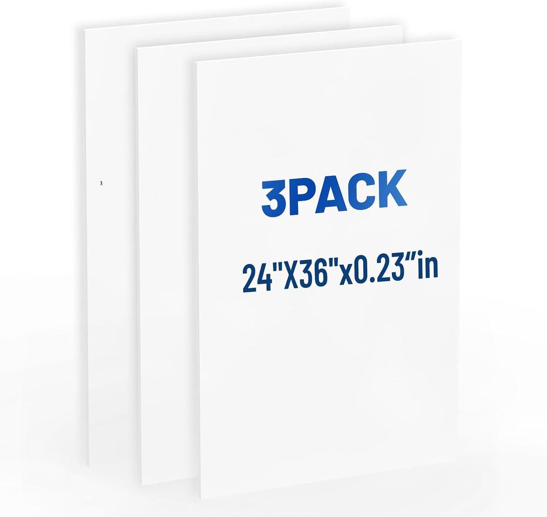 Foam Board 24 x 36 in, 3/16" (5mm) - 3 Pack, White Poster Board, Double Sided Sign Board Foam Board for Mounting, Crafts, Paintings, Art, Display.