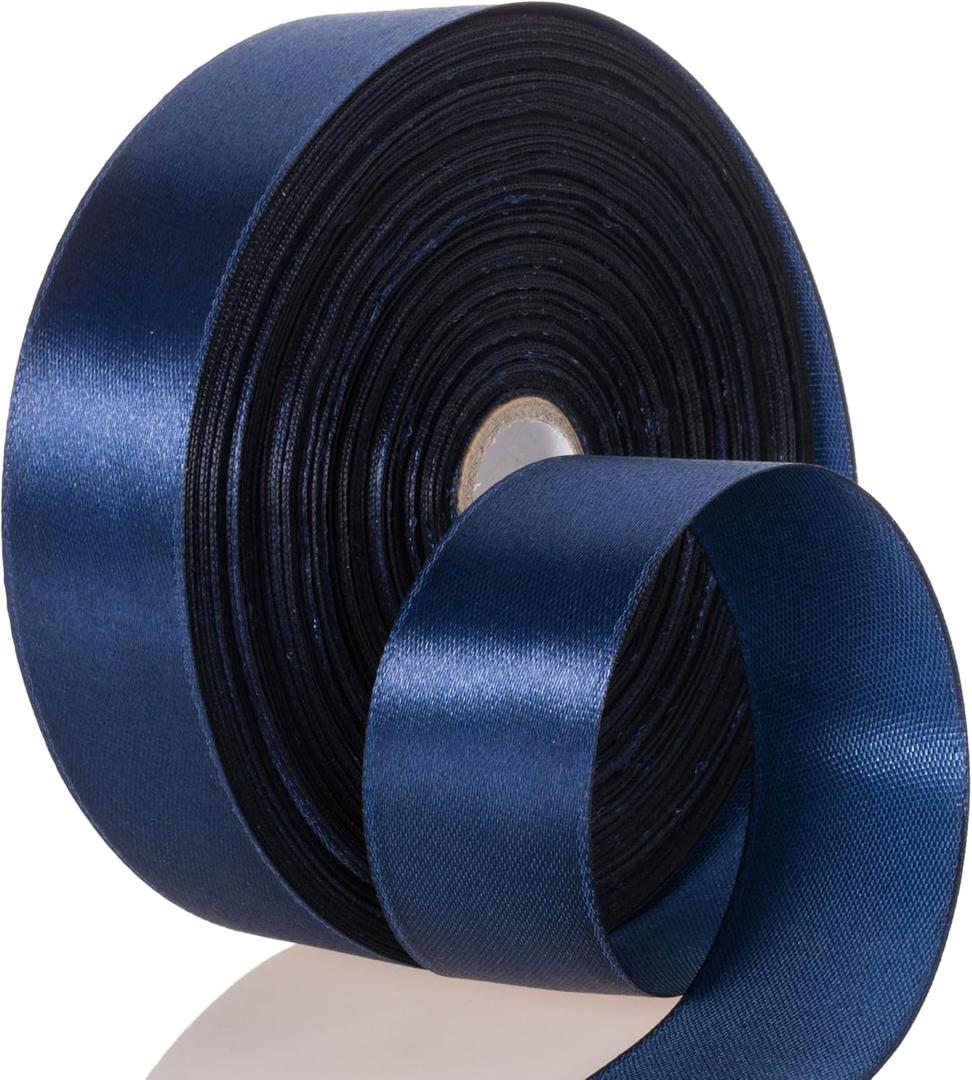 50 Yards 1 Inch Navy Blue Satin Ribbon, Single Face Polyester Solid Color Craft Fabric Ribbon for Handmade Roses, Gift Wrapping, Bouquets, Wedding, Christmas, and Party Decoration