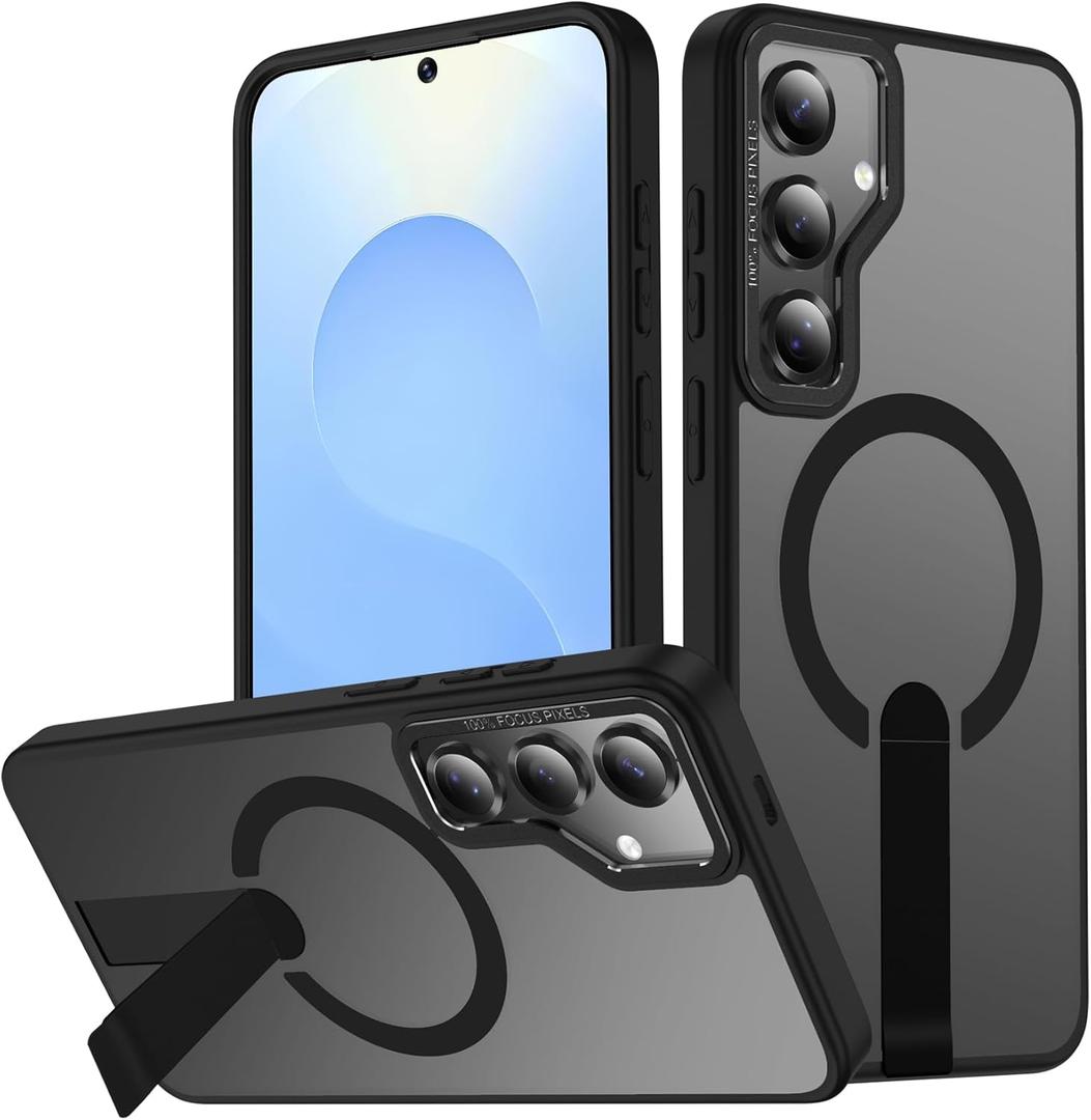 EMMTIPU Galaxy S25+ Plus Case with Stand, Compatible with MagSafe Wireless Charging, [Military Drop Protection] Non-Slip Shockproof Magnetic Phone Case Cover for Samsung Galaxy S25+ (Black)
