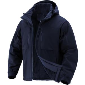 Men's Winter Insulated Coat Warm Water Resistant Skiing Parka Jacket Fleece Lined Detachable Hood 7 Pockets Work Coat (3X-Large, Blue)